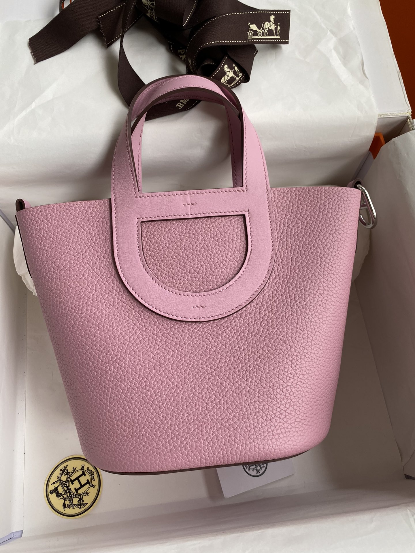 Hermes In The Loop 18 Bag In Mauve Sylvestr Clemence Leather